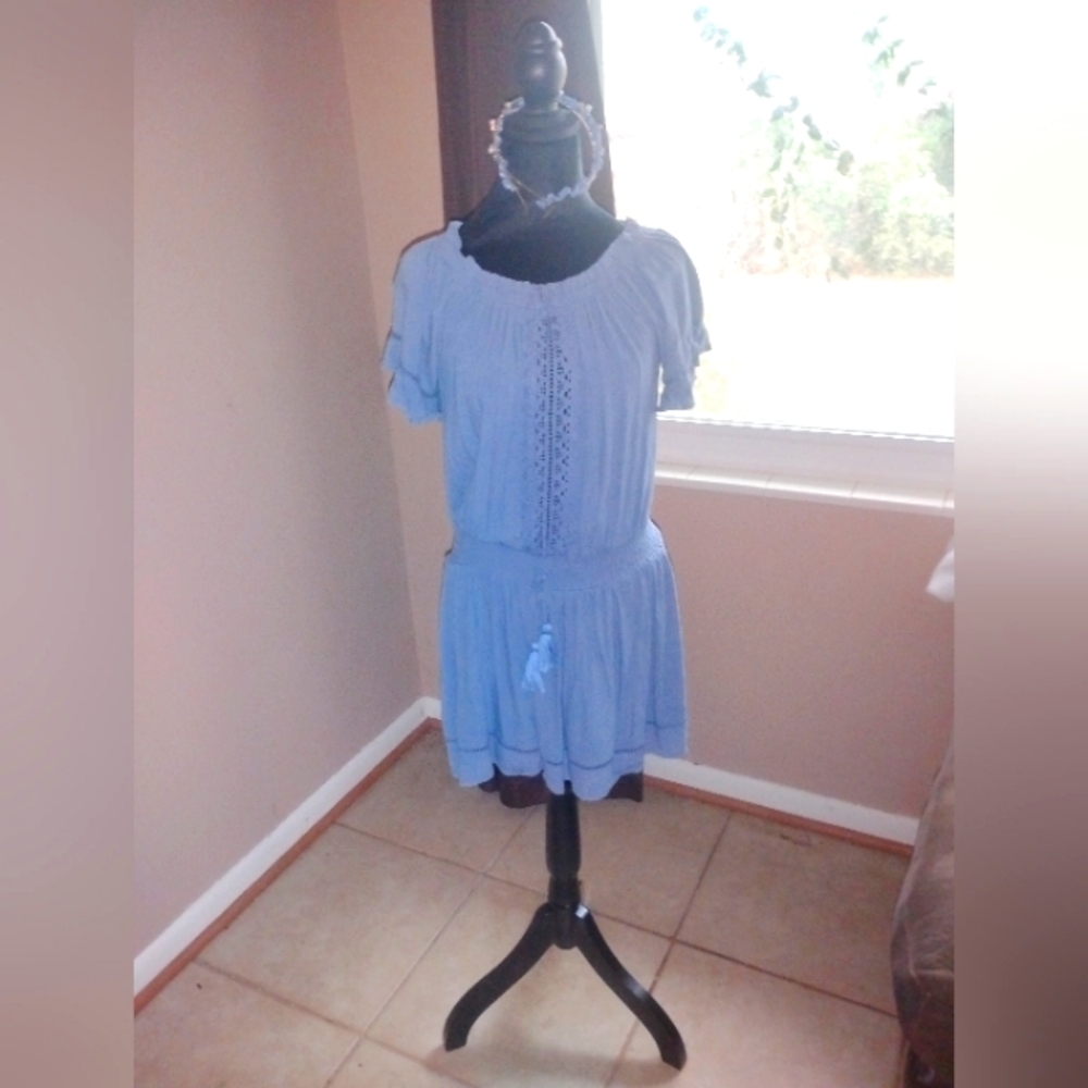 💙 NWOT Ocean Drive Juniors Slate Blue Dress Ruffles Girls Medium Date Party